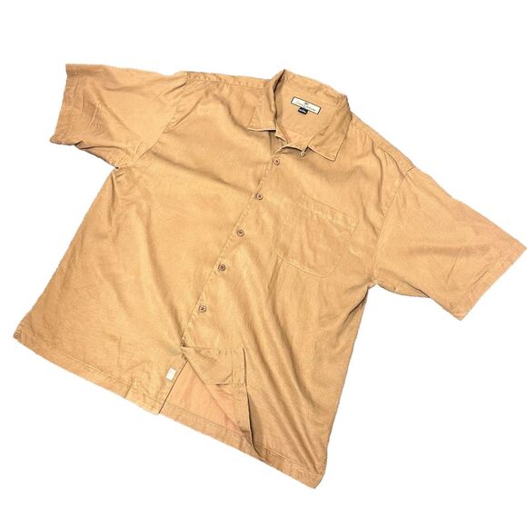 Tommy Bahama Shirt Men Sz XL Brown Relax Silk Blend Button Up Hawaiian S/S Solid - Picture 2 of 7
